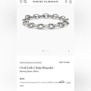 Oval Link Chain Bracelet- David Yurman
Sterling Silver, 10mm, size small